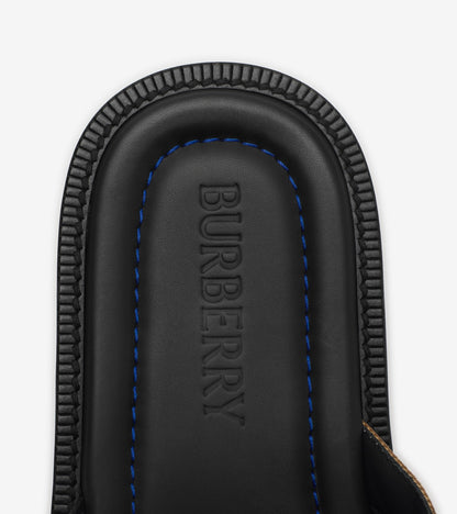 Check and Leather Drift Sandals in Black/sand beige
