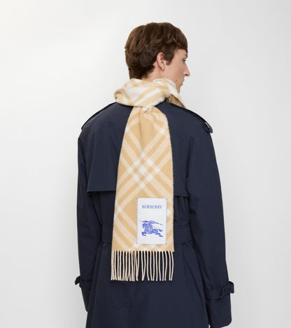 Check Cashmere Scarf in Sand beige
