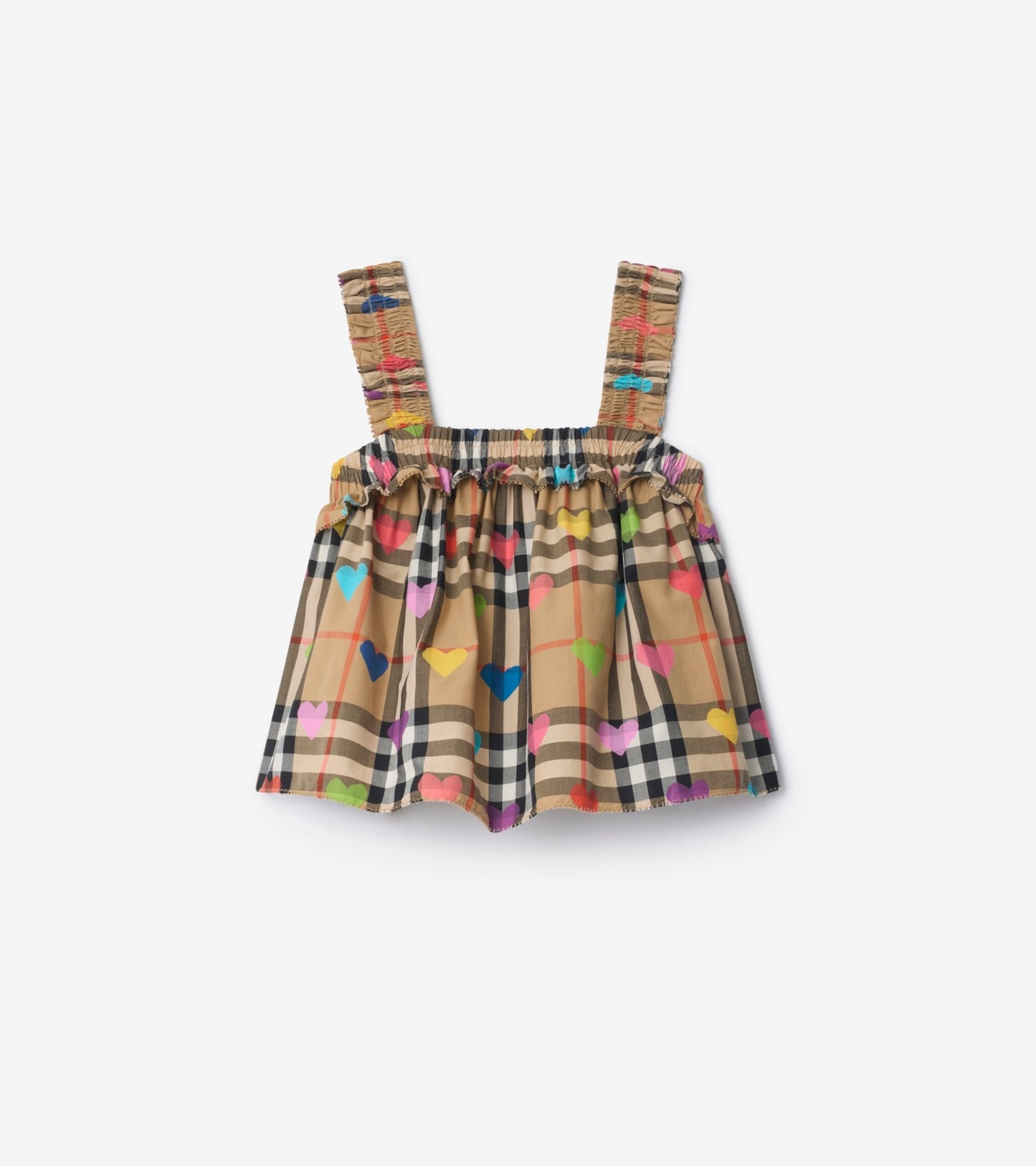 Heart Check Cotton Top in Sand beige