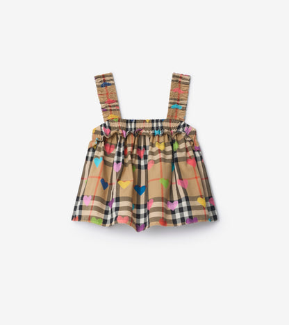 Heart Check Cotton Top in Sand beige