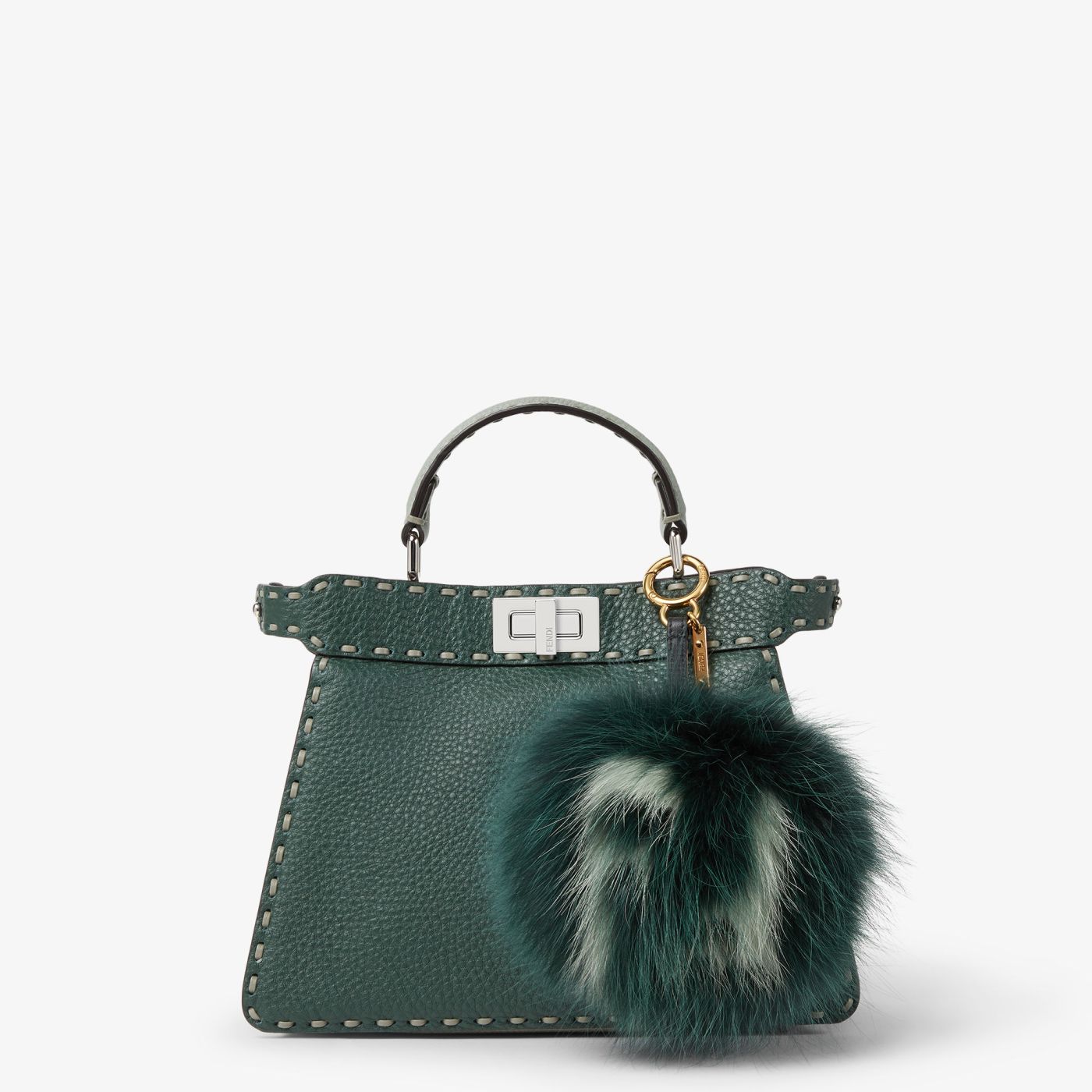 Pompom Charm Green fox fur charm