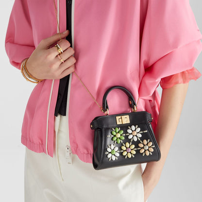 Nano Peekaboo Black leather miniature bag