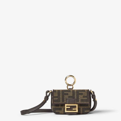 Nano Baguette Charm Brown FF jacquard fabric charm