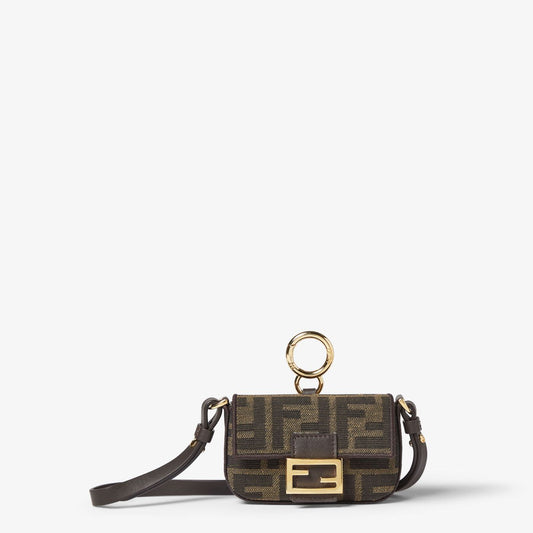 Nano Baguette Charm Brown FF jacquard fabric charm
