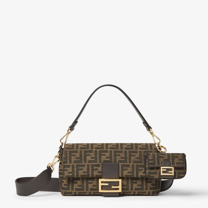 Nano Baguette Charm Brown FF jacquard fabric charm