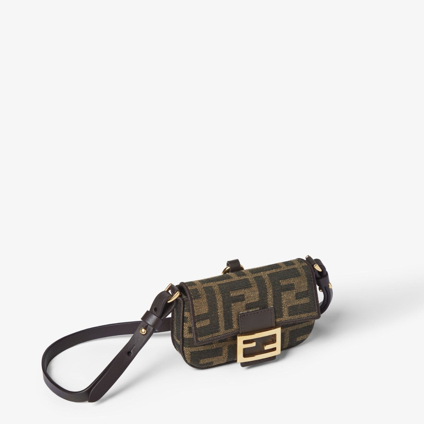 Nano Baguette Charm Brown FF jacquard fabric charm
