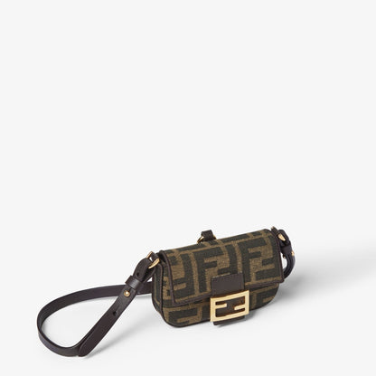 Nano Baguette Charm Brown FF jacquard fabric charm