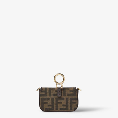 Nano Baguette Charm Brown FF jacquard fabric charm