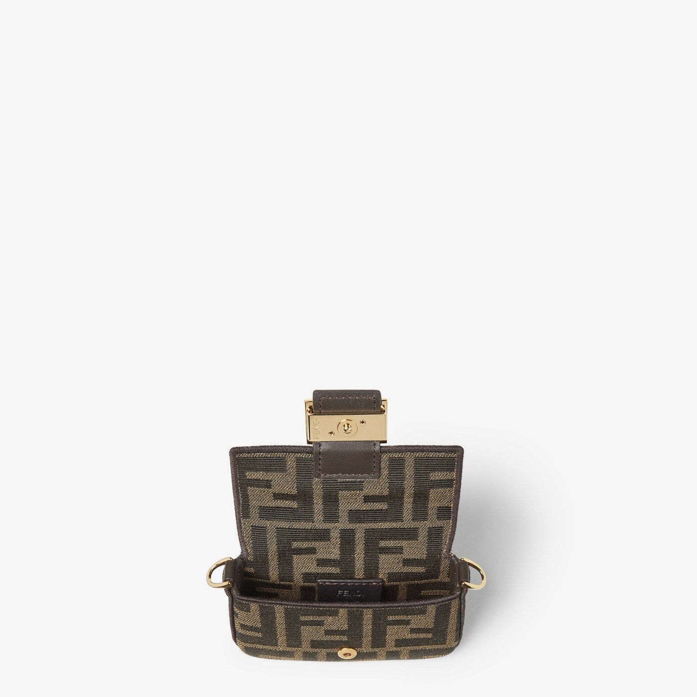 Nano Baguette Charm Brown FF jacquard fabric charm