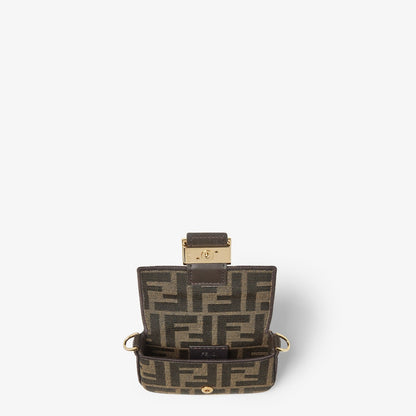 Nano Baguette Charm Brown FF jacquard fabric charm