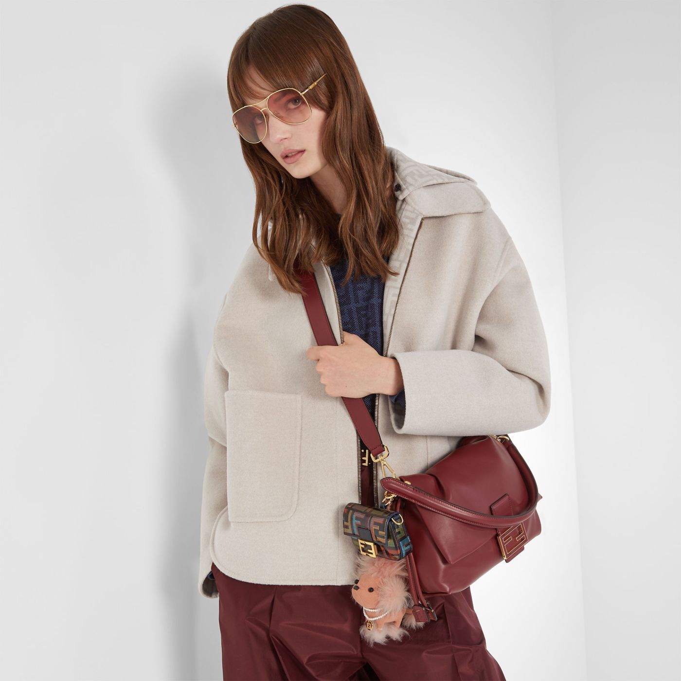 Fendi Lola Charm Pink shearling and fabric charm