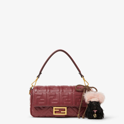 Fendi Penny Charm Black FF jacquard fabric and pink shearling charm