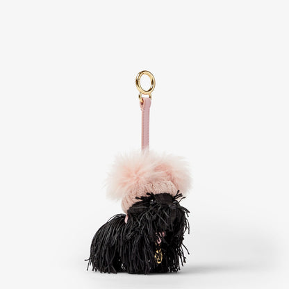 Fendi Penny Charm Black FF jacquard fabric and pink shearling charm