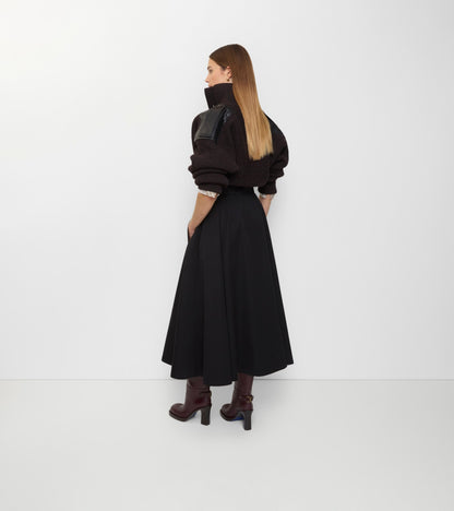 Gabardine Trench Midi Skirt in Black