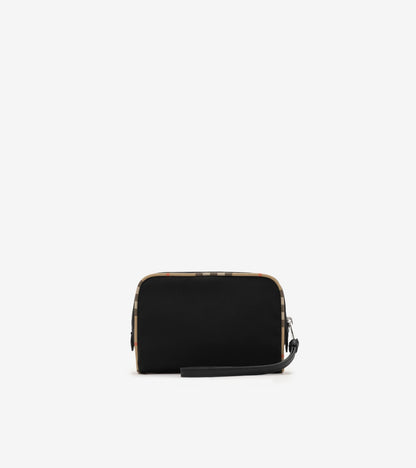 Small Check Trim Travel Pouch in Black