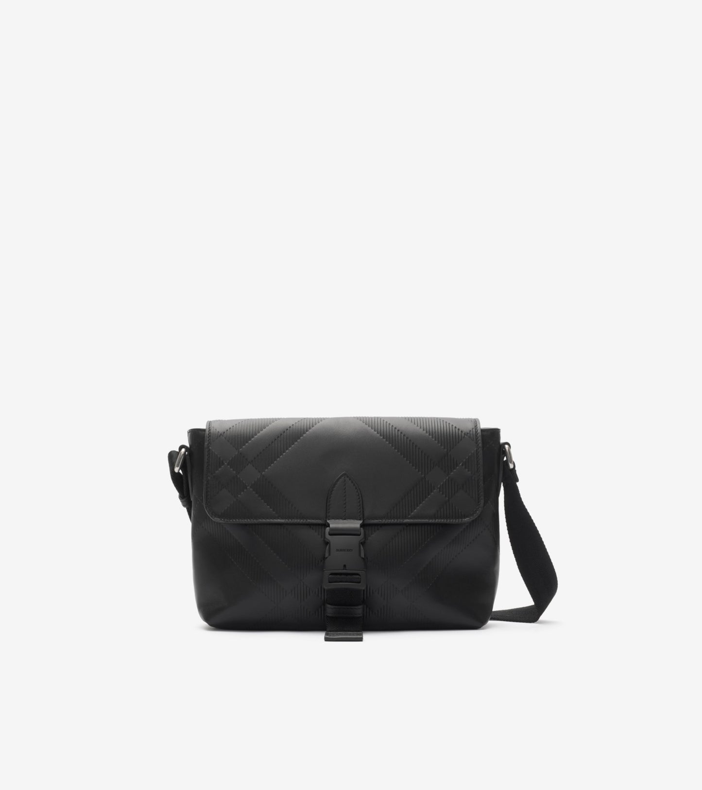 Small Embossed Check Buckled Messenger Bag in Black