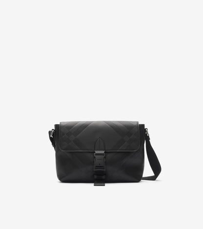 Small Embossed Check Buckled Messenger Bag in Black