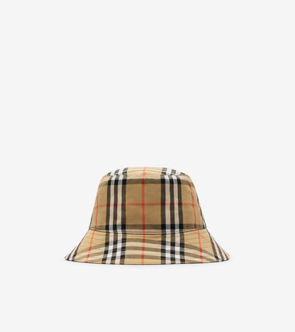 Check Cotton Bucket Hat in Sand beige - Children