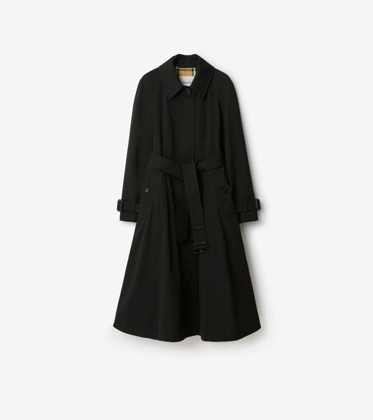 Long Gabardine Ellingham Fit-and-flare Car Coat in Black