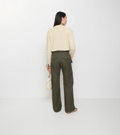 Check Trim Gabardine Cargo Trousers in Marrow green