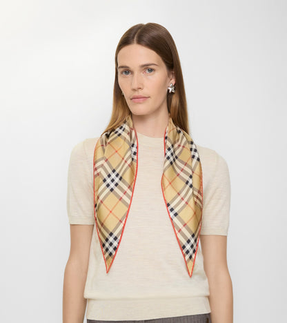 Check Silk Scarf in Sand beige