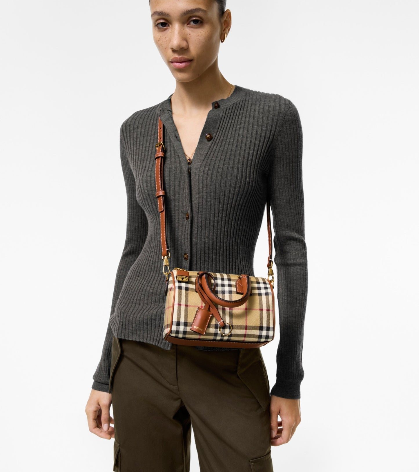 Mini Check Bowling Bag in Archive beige/briar brown