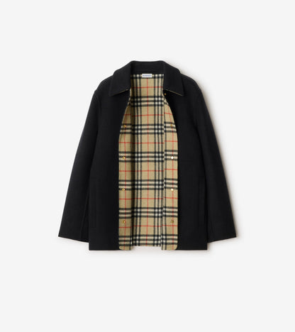 Wool Overshirt in Black/sand beige