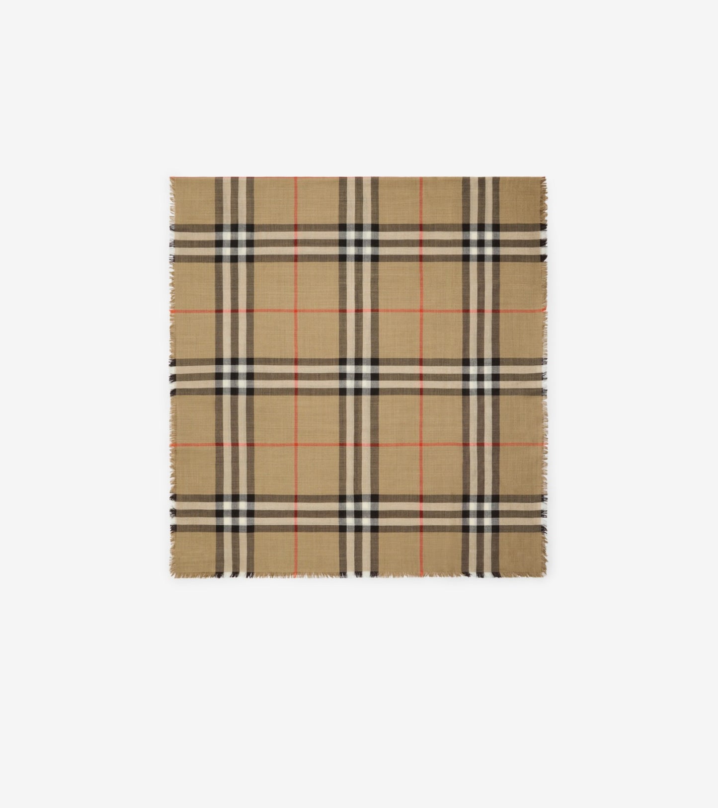 Reversible Check Wool Silk Scarf in Sand beige/vole brown