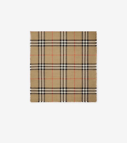 Reversible Check Wool Silk Scarf in Sand beige/vole brown