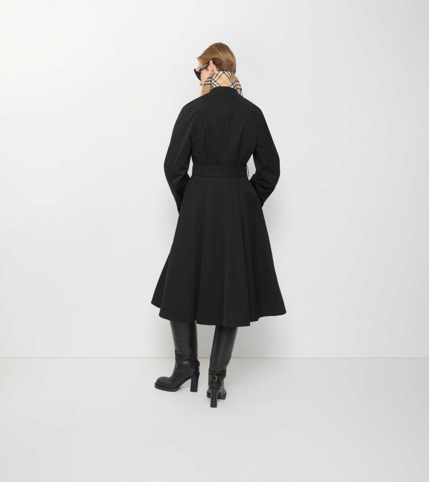 Long Gabardine Ellingham Fit-and-flare Car Coat in Black