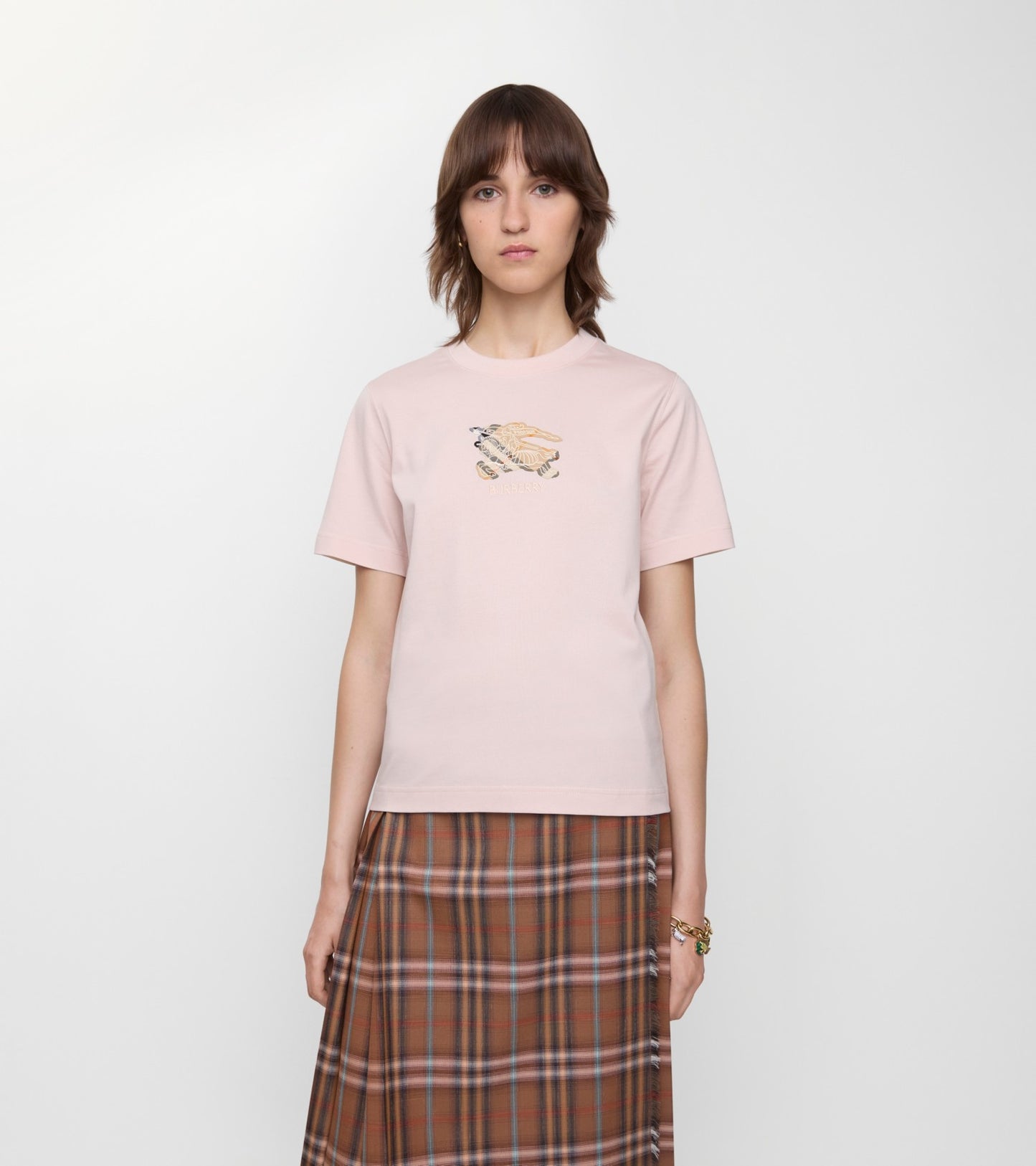 Knight Check Cotton T-shirt in Bouquet pink
