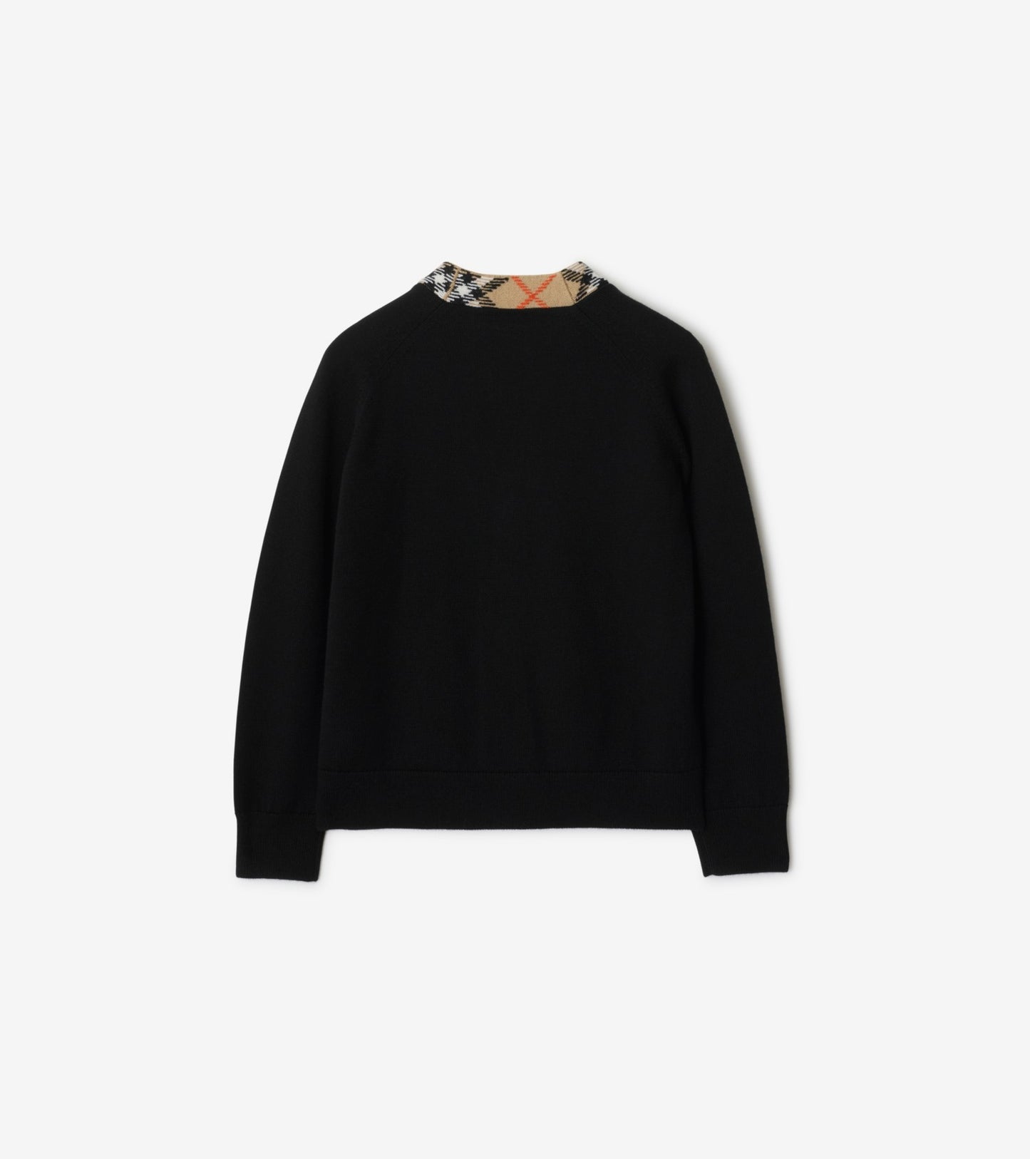 Check Trim Wool Cardigan in Black