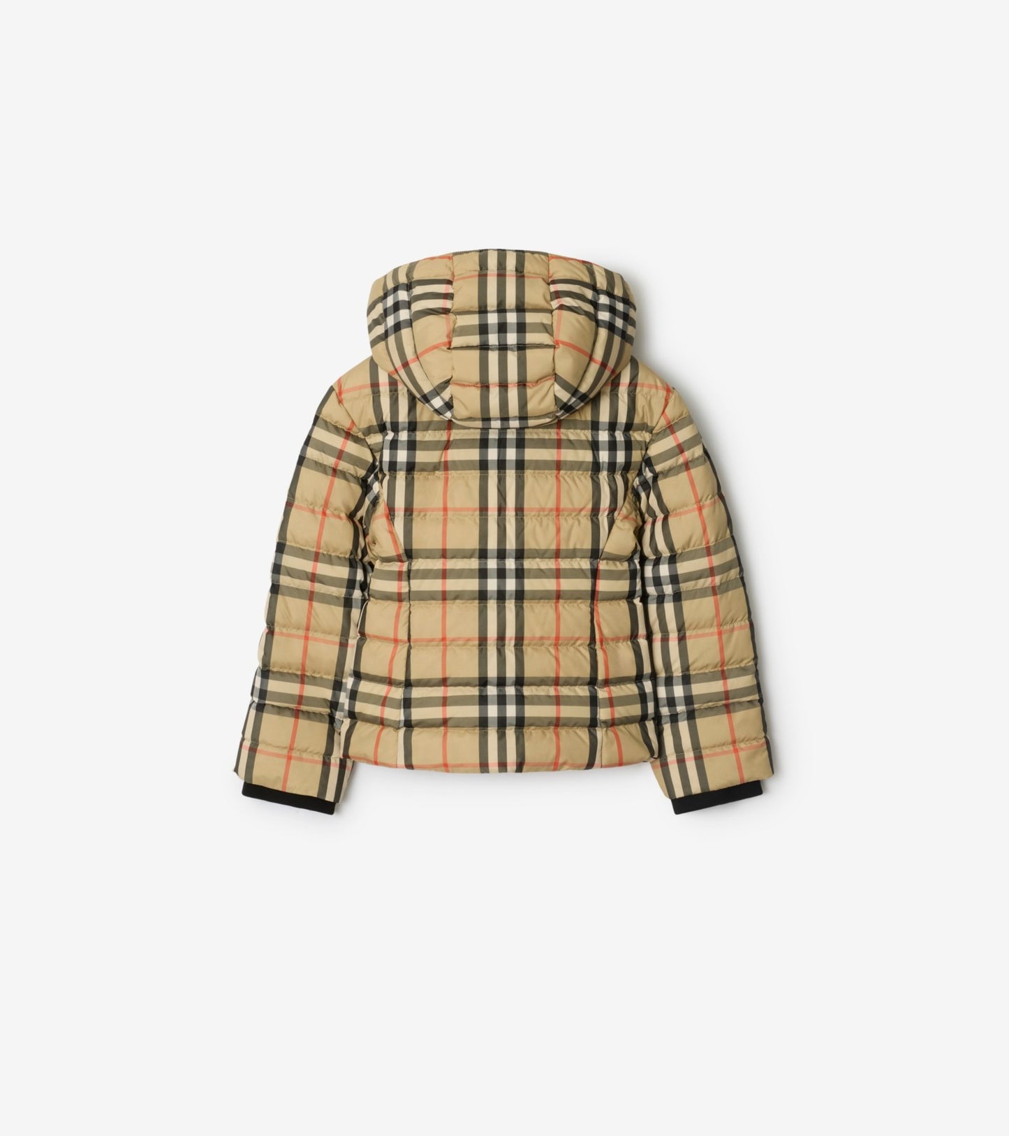 Check Hooded Puffer Jacket in Sand beige