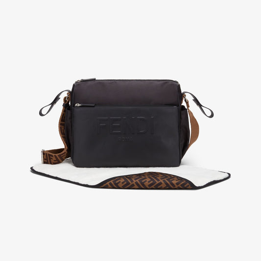 Diaper Bag Black leather and nylon diaper bag