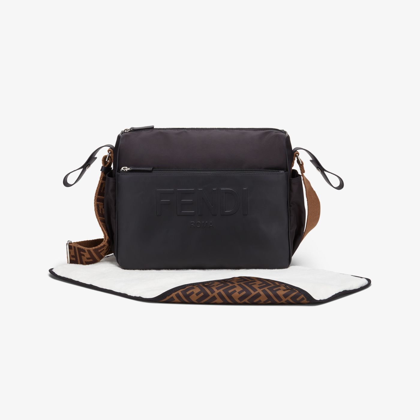 Changing Bag Black leather and nylon diaper bag