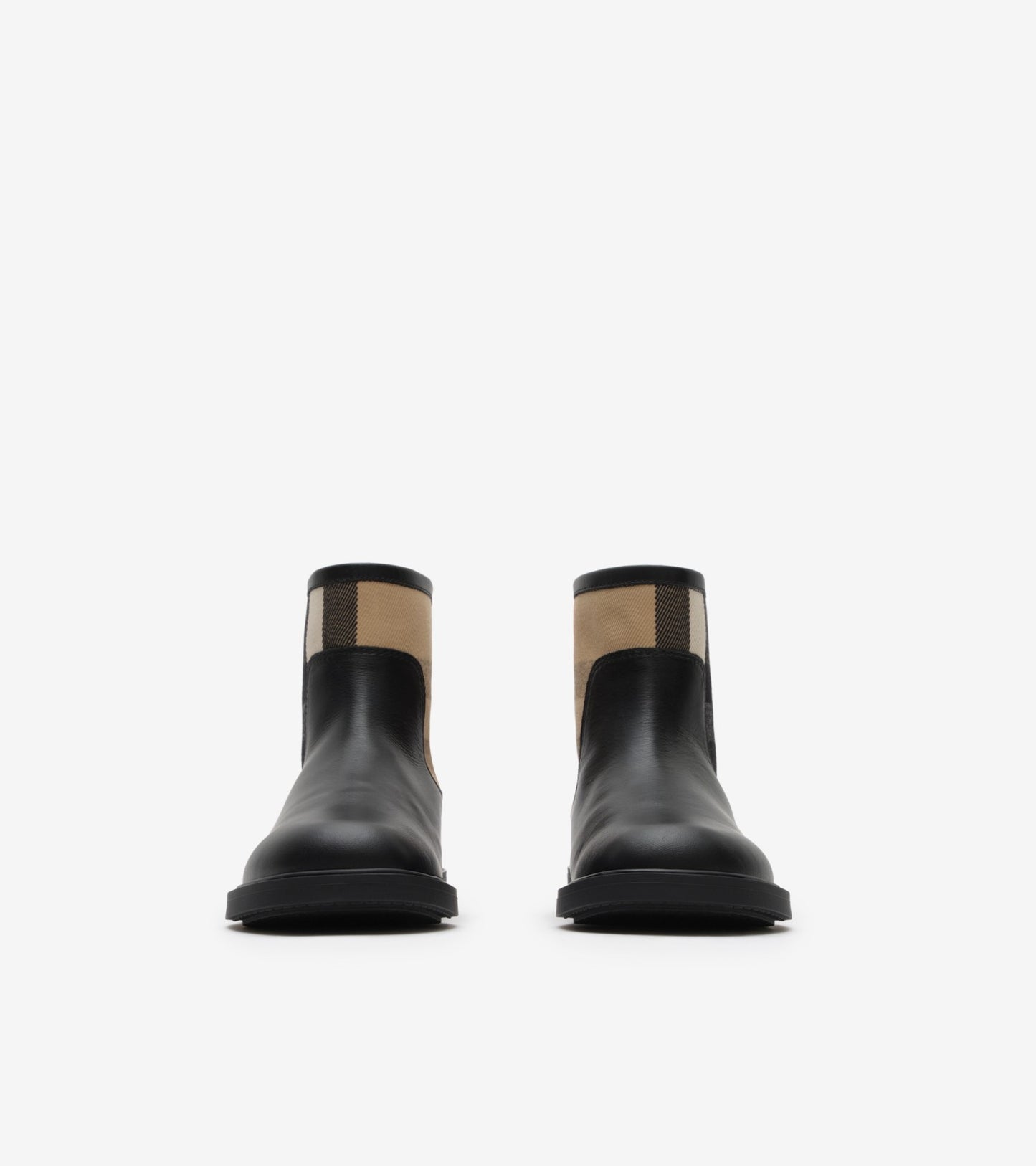 Check Panel Leather Boots in Black - Children
