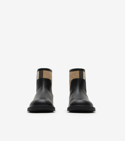 Check Panel Leather Boots in Black - Children