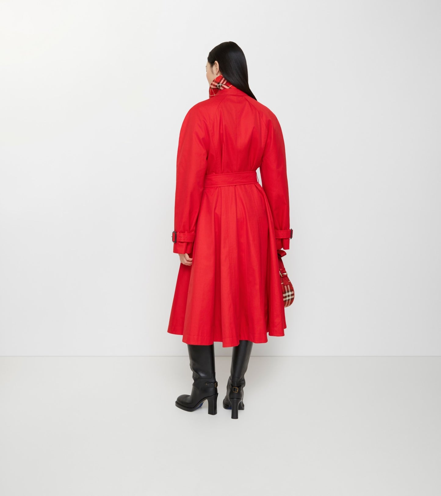 Long Gabardine Ellingham Fit-and-flare Car Coat in Crayon red