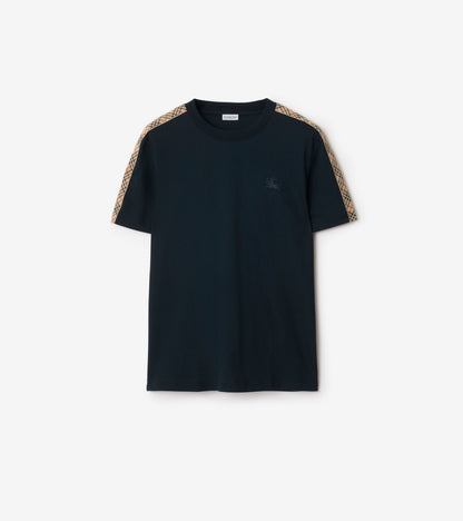 Check Trim Cotton T-shirt in Pale grey melange