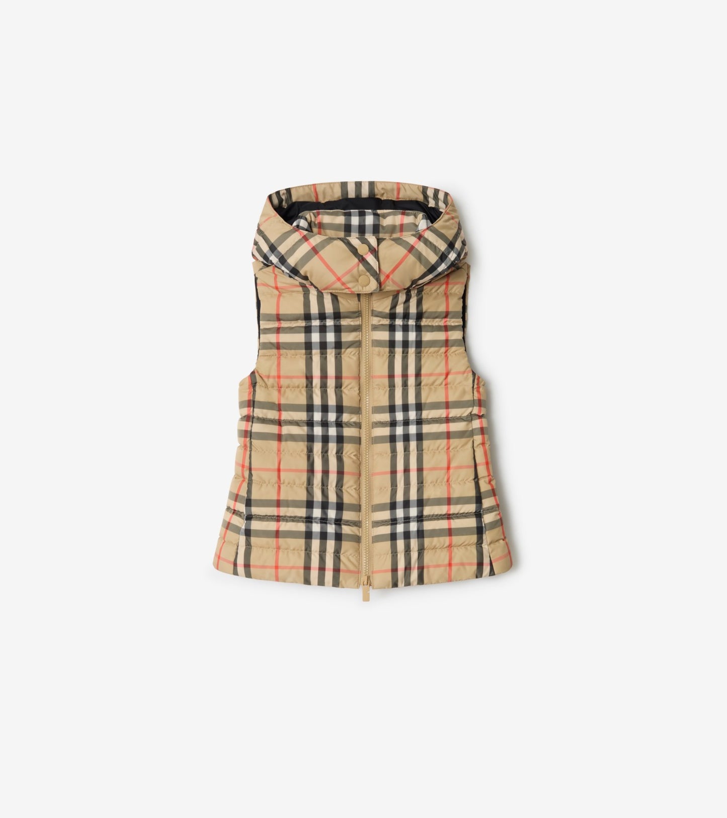 Check Hooded Puffer Gilet in Sand beige