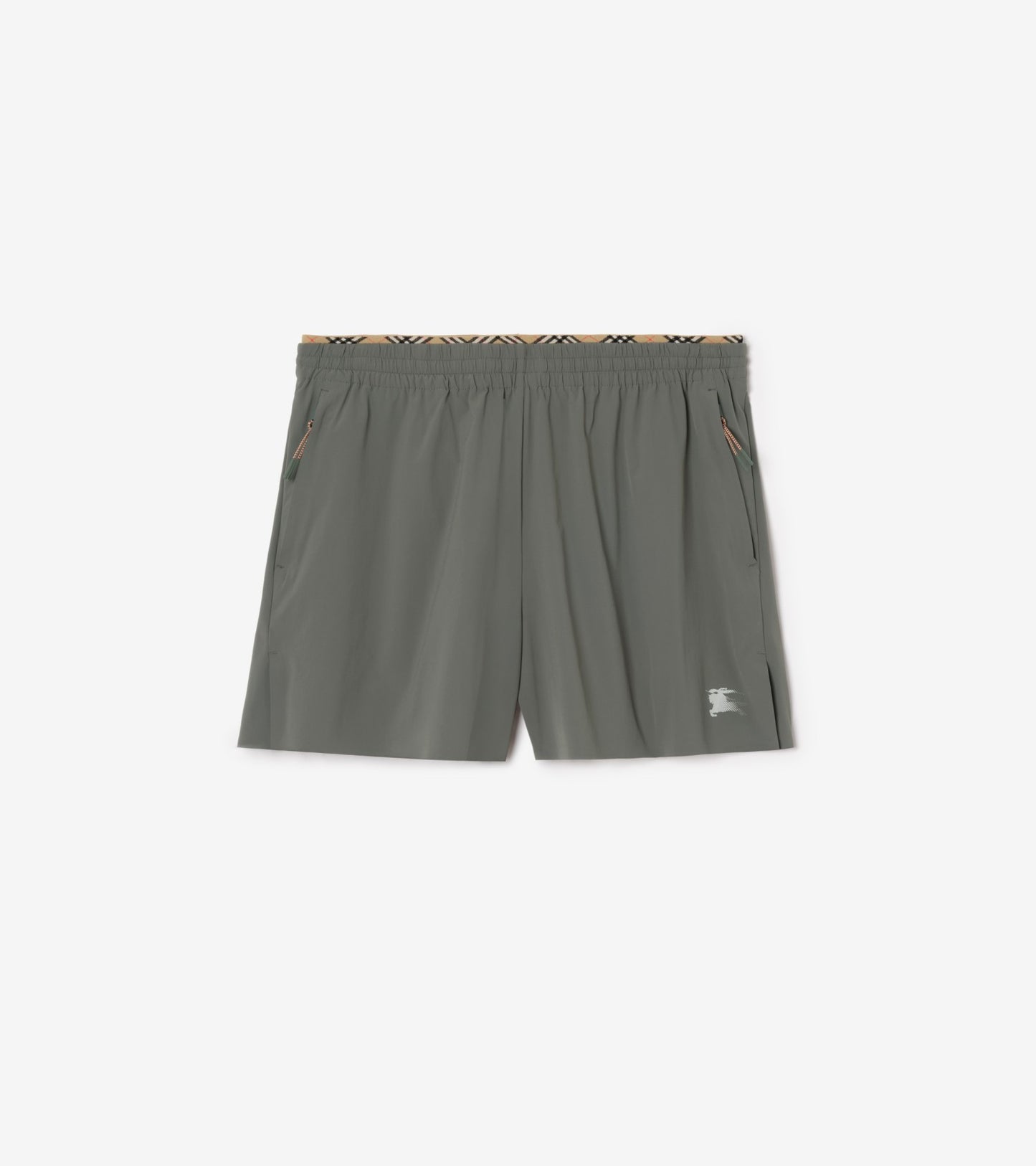 Check Trim Stretch Nylon Shorts in Black