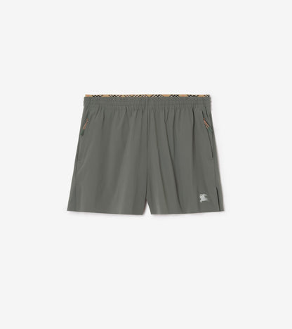 Check Trim Stretch Nylon Shorts in Black