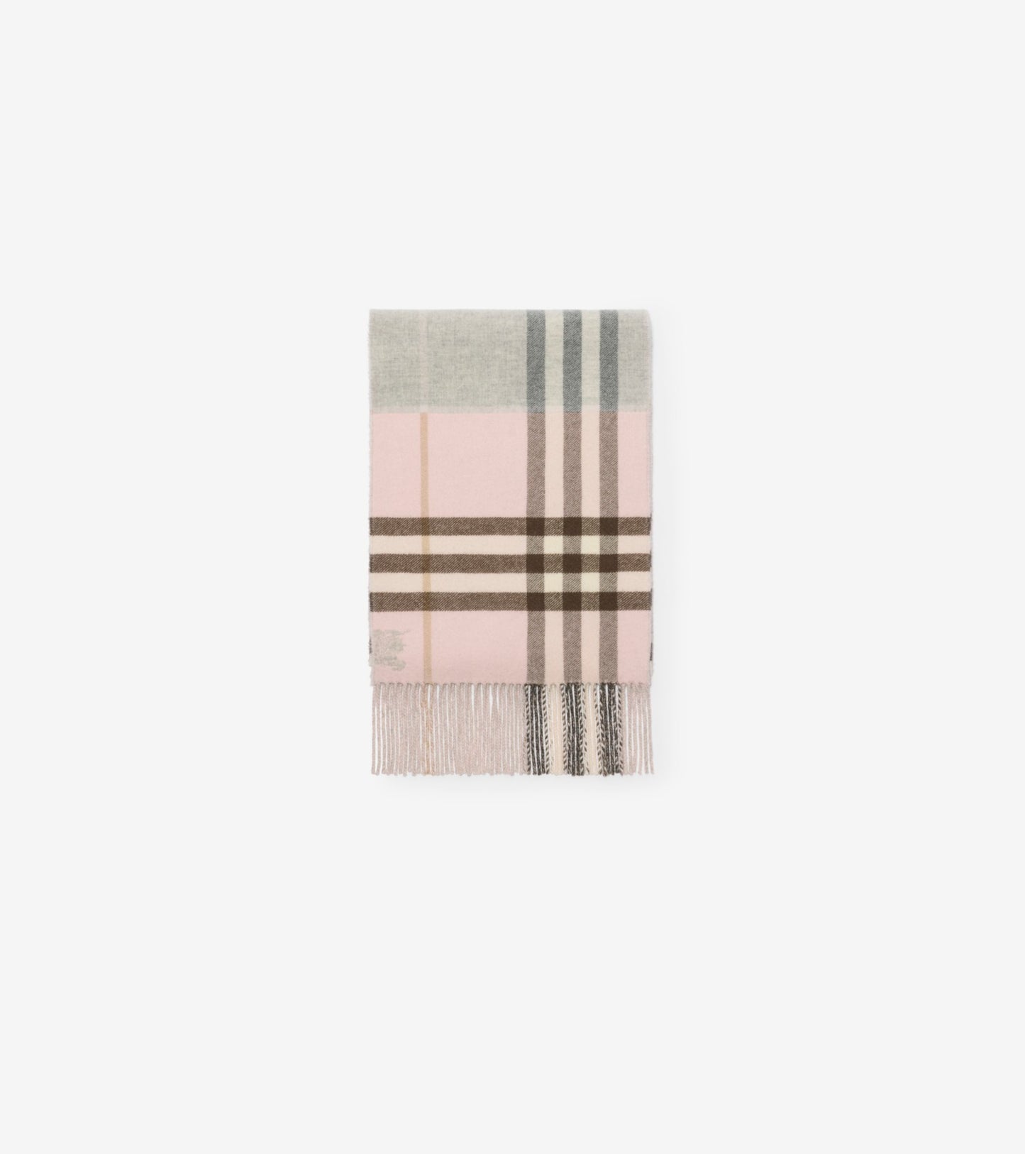 Contrast Check Cashmere Scarf in Bow pink/mitten grey