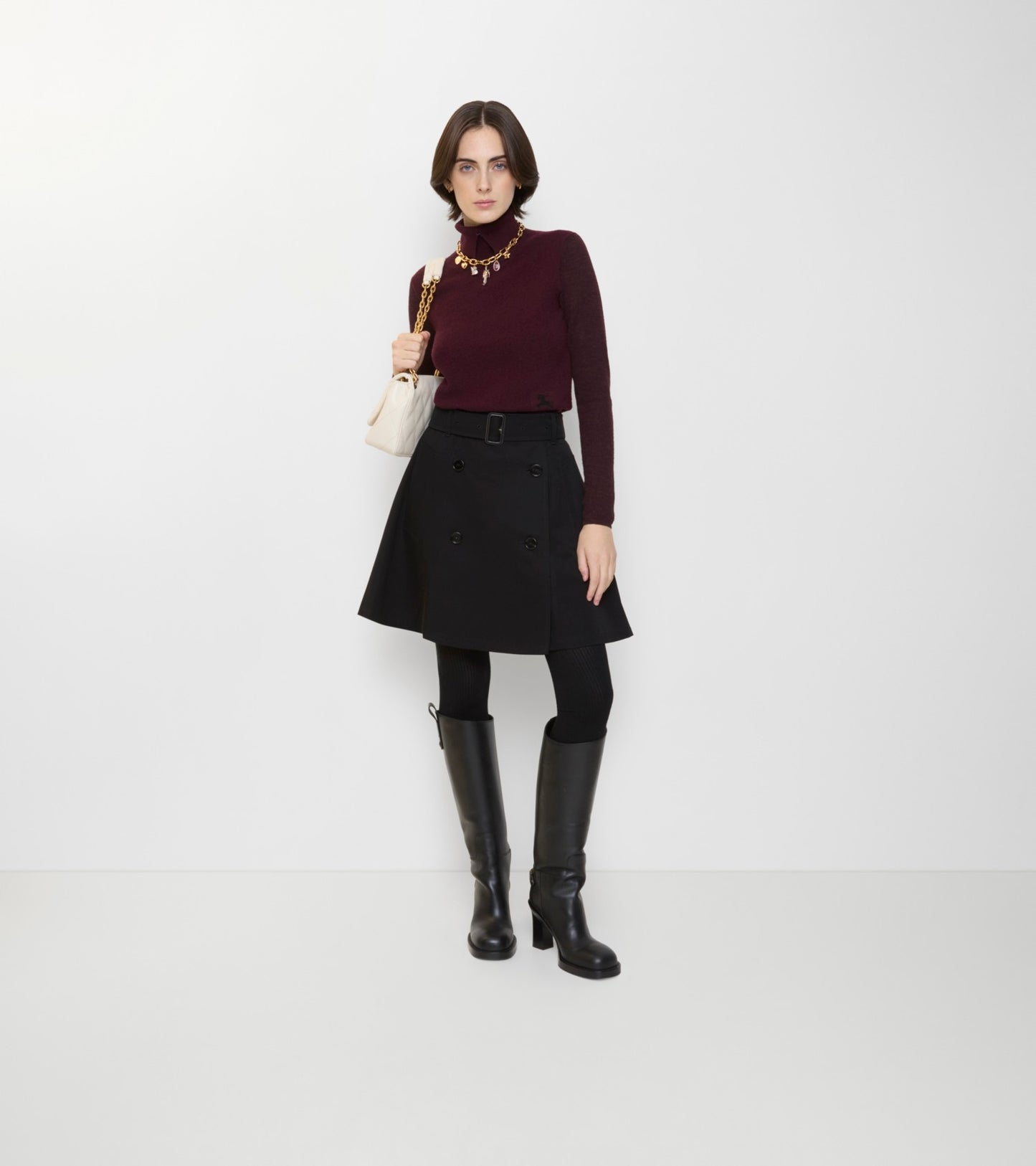 Gabardine Trench Mini Skirt in Black