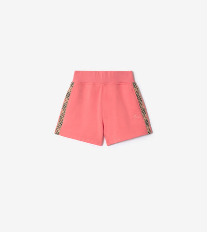 Check Trim Cotton Shorts in Pale hibiscus pink