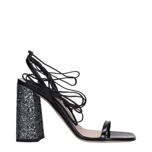 Miu Miu Black Patent Leather Platform Sandals
