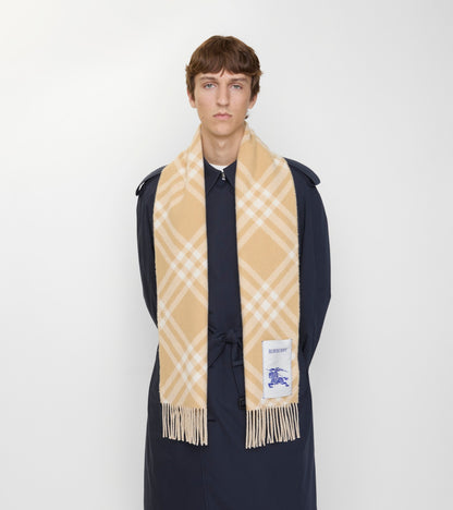 Check Cashmere Scarf in Sand beige