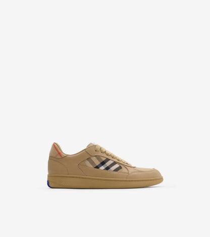Leather and Check Terrace Sneakers in Black/wave blue
