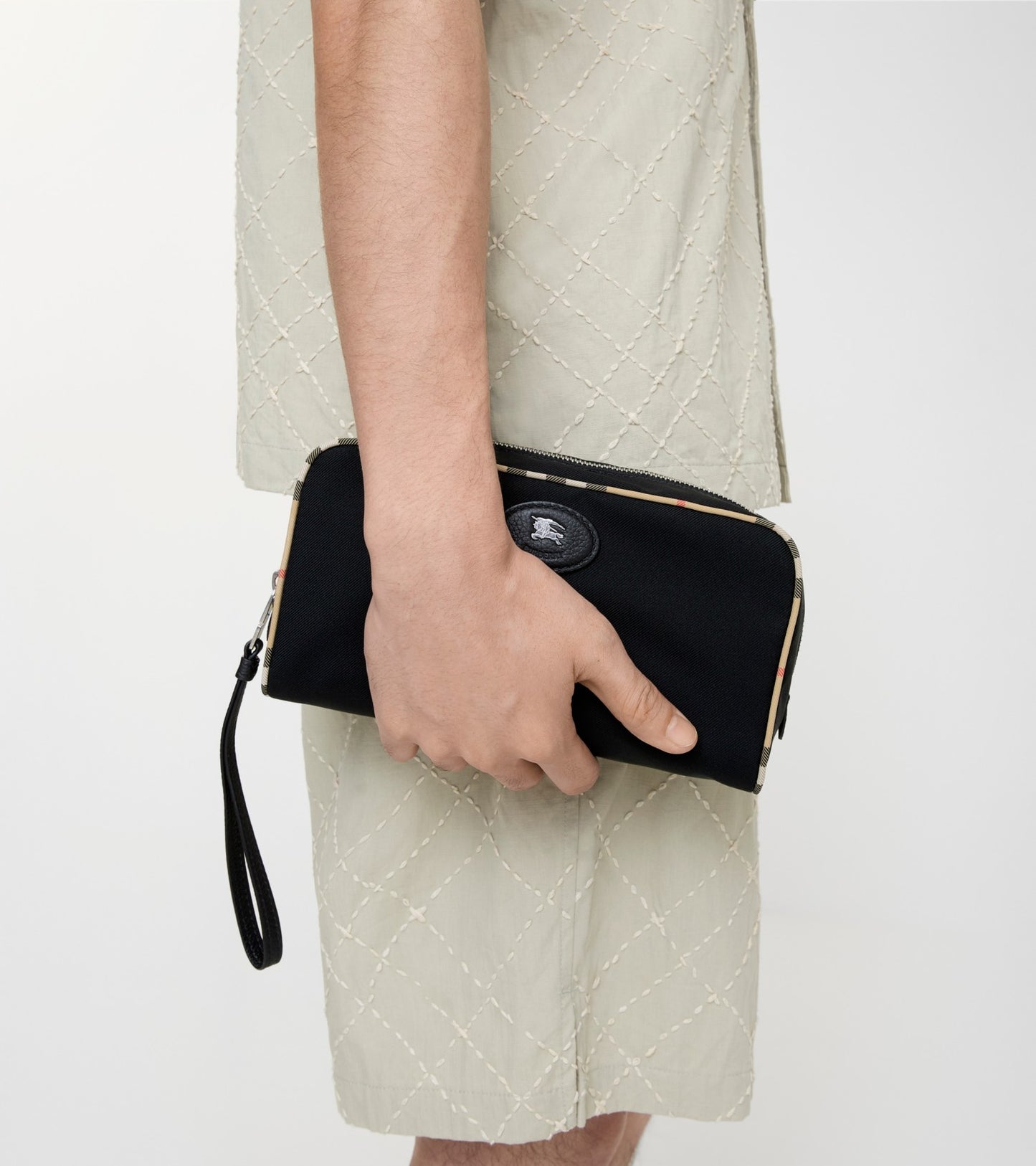 Medium Check Trim Travel Pouch in Black