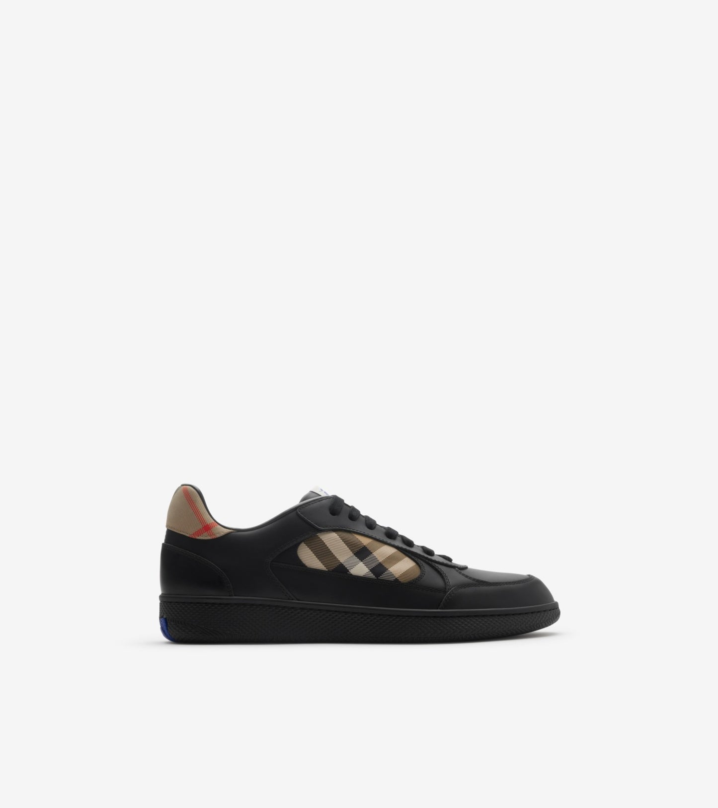 Leather and Check Terrace Sneakers in Optic white/cornflower blue